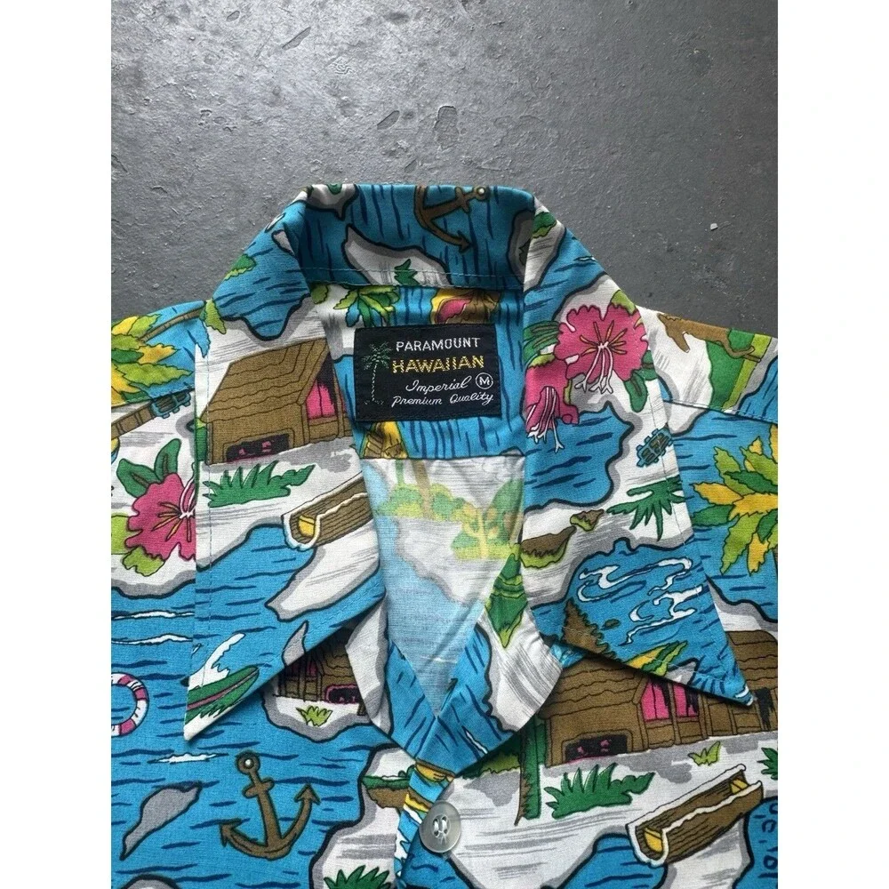 Vintage 60s Paramount Hawaiian Shirt Rayon Loop Collar M